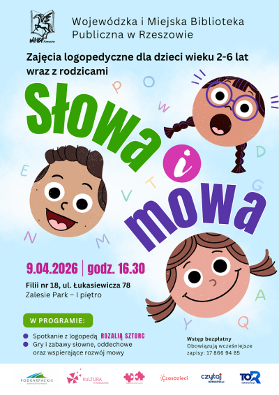 Grafika promująca spotkanie dla dzieci Słowa i mowa